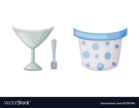 Empty glass ice cream bowl and cup as container Vector Image