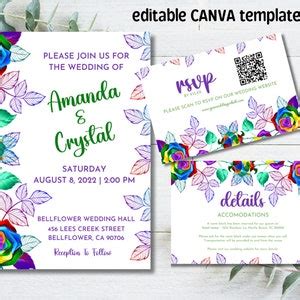 Same Sex Wedding Invitation Card Editable Gay Wedding And Lesbian