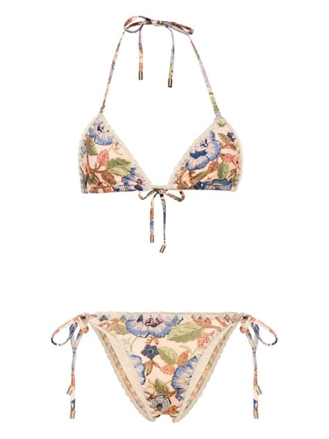 ZIMMERMANN Junie Floral Print Bikini Set Neutrals FARFETCH