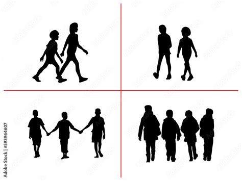 Black silhouette group of children walking vector. Black silhouette ...