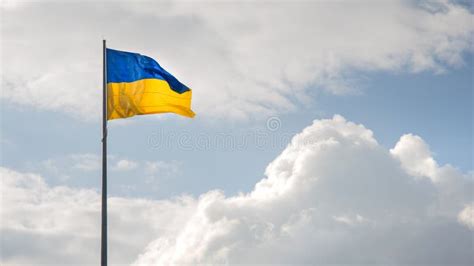 Waving Ukrainian Flag On Cloudy Sky Background Wallpaper Panoramic