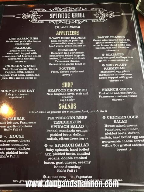 Menu At Spitfire Grill Restaurant Sidney