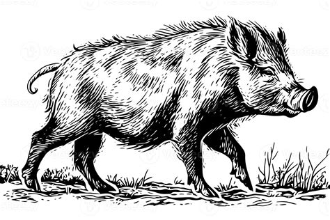 Boar Or Wild Pig Drawing Ink Sketch Vintage Engraved Style Vector