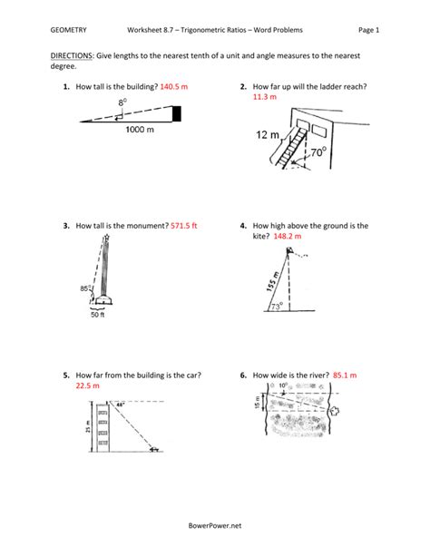 Trigonometric Ratios Worksheet With Answers