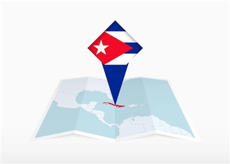 Cuba é Retratada Em Um Mapa De Papel Dobrado E Um Marcador De Localização Fixado Com A Bandeira