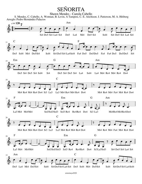 SeÑorita Sheet Music For Piano Solo