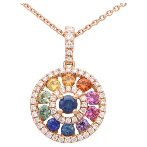 Multicolored Sapphires And Diamond Pendant Necklace Set In 18 Karat