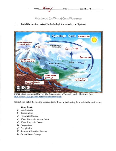 Hydrologic cycle worksheet | Lecture notes Energy and Environment | Docsity