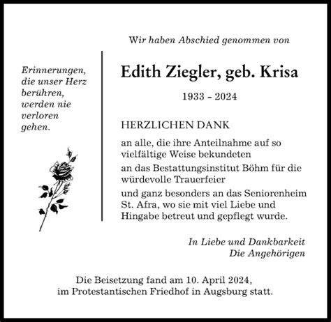 Traueranzeigen von Edith Ziegler Allgäuer Zeitung