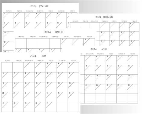 2024 Monthly Calendar, 12 Month Calendar, Printable Calendar ...