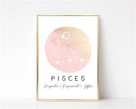 Pisces Star Sign Print Zodiac Wall Art Bedroom Decor Etsy