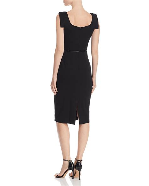 Black Halo Jackie O Belted Sheath In Stretch Gabardine In Black Modesens