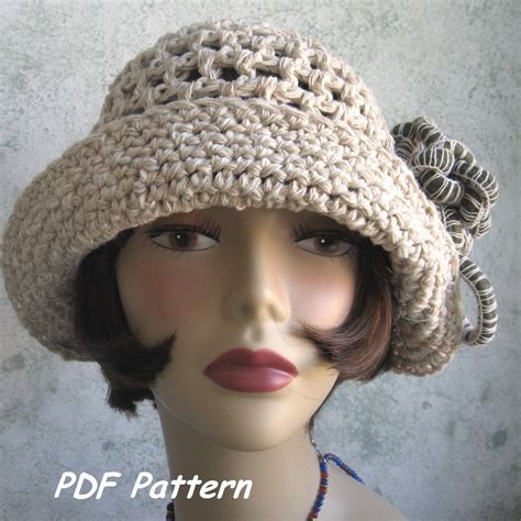 Brimmed Crochet Hat Pattern Cloche With Flower Trim PDF Etsy Hoed