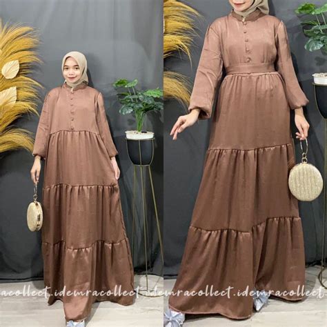 Jual Dress Sandrina Shimmer Silk Santorini Ruffle Jumbo Dress Hari Raya