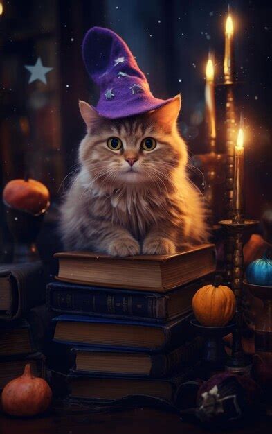 Premium AI Image Cat In Mystical Wizard Hat