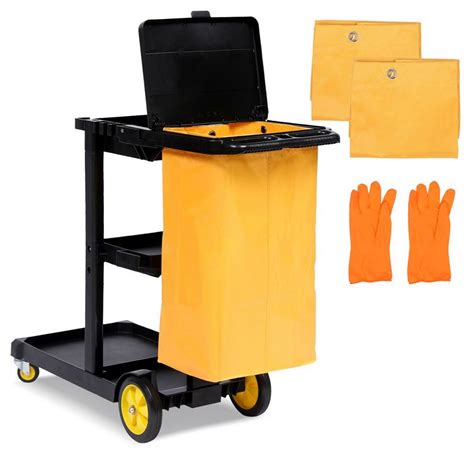 Cleaning Cart, 3-shelf Janitorial Cart, 500lbs Capacity With 25 Gallon ...