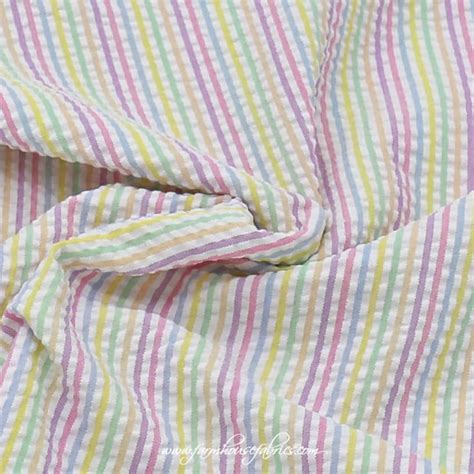 Polyester Cotton Seersucker Vertical Stripe Pastels