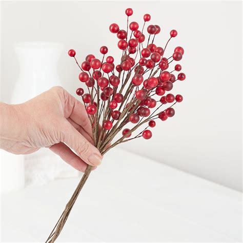 Red Artificial Berry Bundle Picks And Stems Floral Supplies Craft