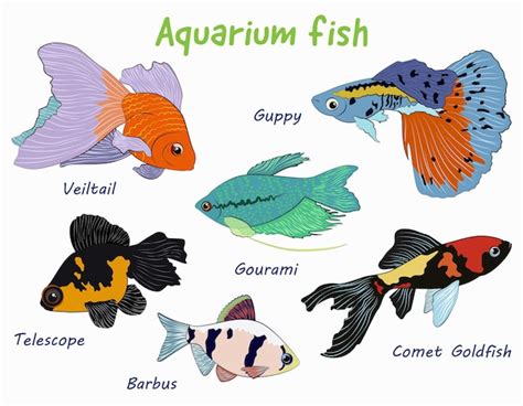 Linda colección de dibujos animados de peces de acuario brillantes pez