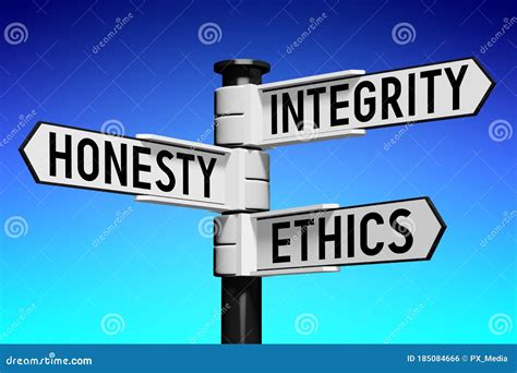 Integrity Honesty Ethics Concept Signpost With Three Arrows Stock