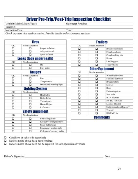 Trip Inspection Checklist