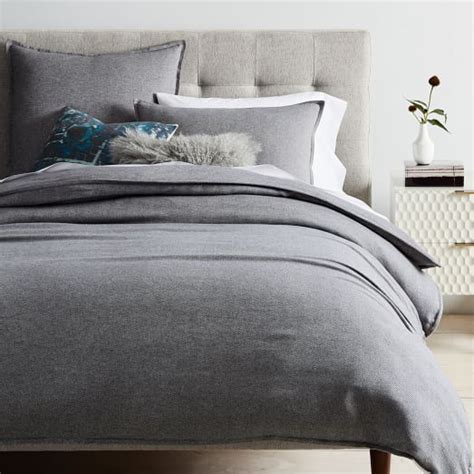 Flannel Herringbone Duvet Cover Shams Medium Gray West Elm