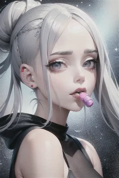 Dopamine Girl Billie Eilish Deepthroat Cum In Mouth Cum Spilling Out Of Mouth Silver Hair