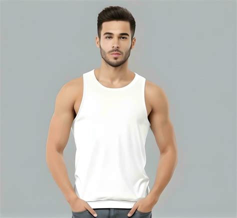 Young Man Wearing Blank White Tank Top Mockup Print Presentation Mockup