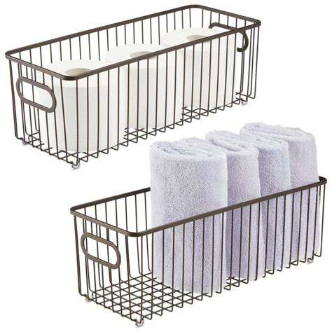 Metal Wire Bathroom Storage Basket With Handles 16 1 X 6 1 X 5 6