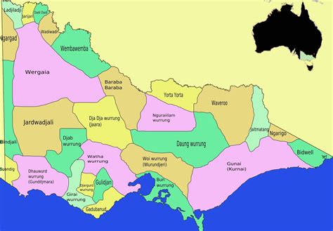 Victorian Aboriginal tribal and language areas Map - Victoria Australia ...