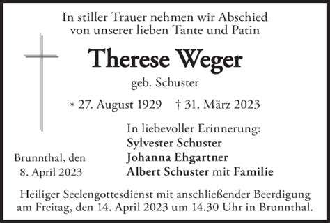 Traueranzeigen Von Therese Weger Trauer Merkur De