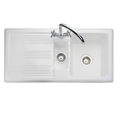 Rangemaster Portland White Inset Ceramic 15 Bowl Kitchen Sink Left