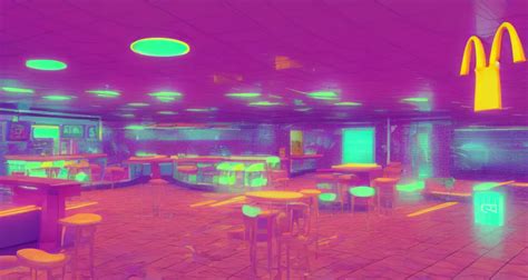 KREA 80s Vaporwave Outrun 3d Render Of Deep Sea Mcdonalds Liminal