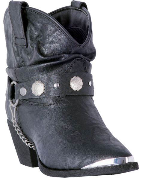 Dingo Womens Black Leather Concho Strap Slouch Booties Pointed Toe