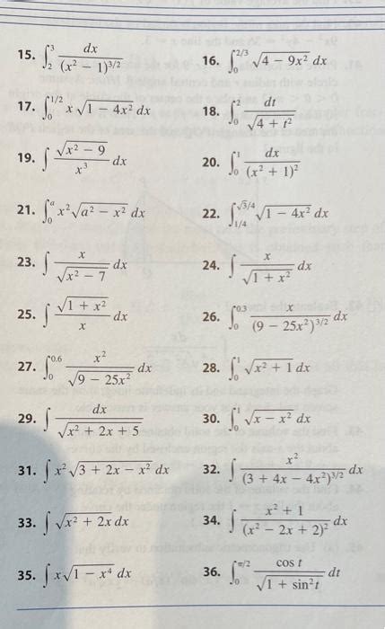 Solved 15 ∫23 X2−1 3 2dx 16 ∫02 34−9x2dx 17 ∫01 2x1−4x2dx