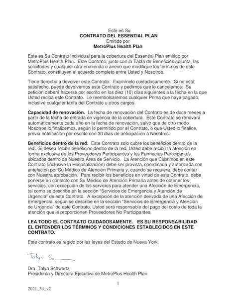 PDF CONTRATO DEL ESSENTIAL PLAN MetroPlus Health Plan las últimas