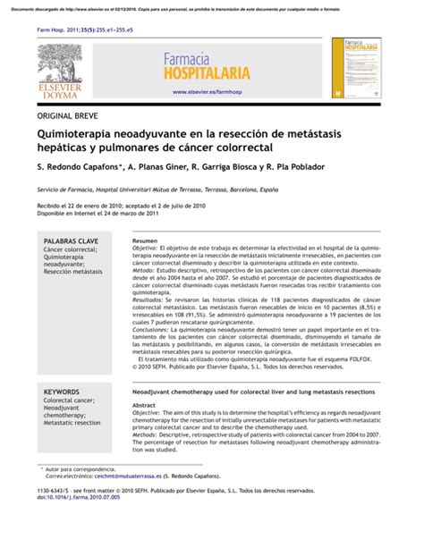 Quimioterapia Neoadyuvante En La Resecci N De Met Stasis