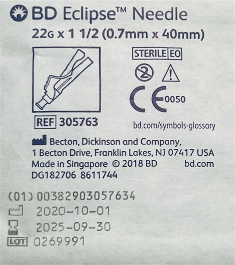 BD 305763 Eclipse Needle 22 Gauge 1 5 Inch With Safety Shield