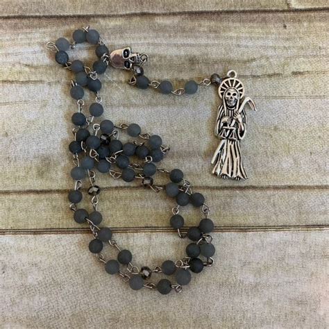 Dark Grey Santa Muerte Rosary Stone Santa Muerte Rosary Etsy