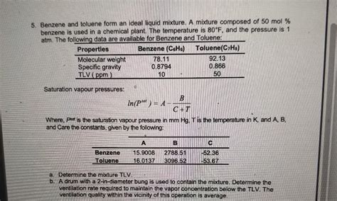 Solved 5 Benzene And Toluene Form An Ideal Liquid Mixture Chegg