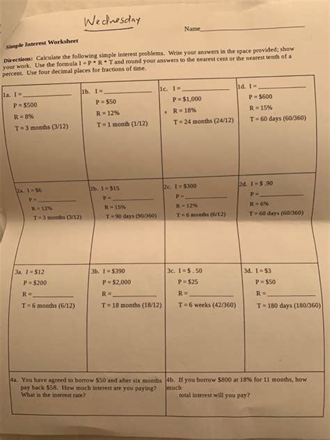 Simple Interest Worksheet With Answers