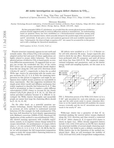 Pdf Ab Initio Investigation On Oxygen Defect Clusters In Uo X