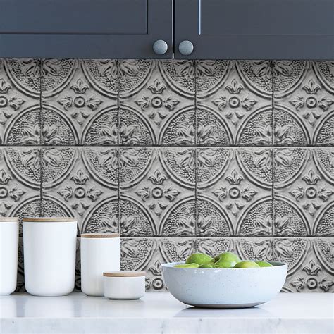 Bhf2774 Silver Tin Tile Peel And Stick Backsplash By Brewster