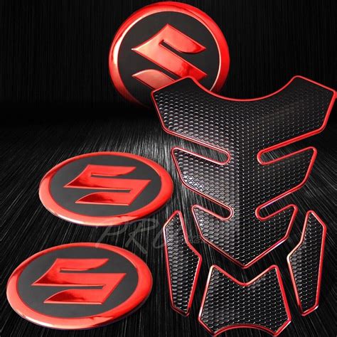 4pcs Blackchromed Red Fuel Tank Pad2 3d Suzuki Logo Fairing Emblem