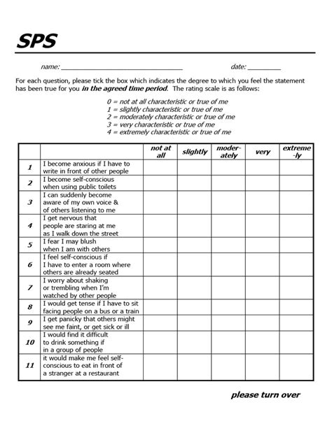 Social Phobia Scale Pdf Psychological Concepts Emotions