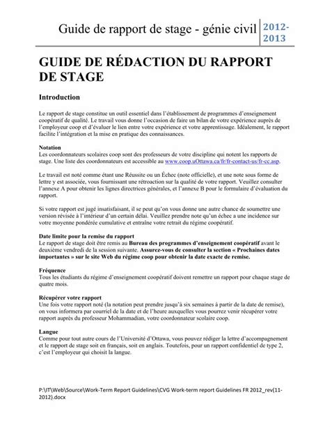 PDF GUIDE DE RÉDACTION DU RAPPORT DE STAGE Guide de rapport de