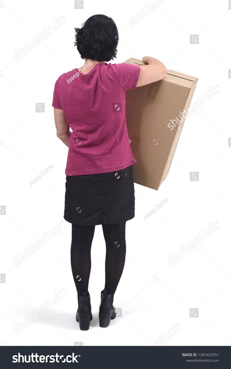 rear view woman package  white stock photo  shutterstock
