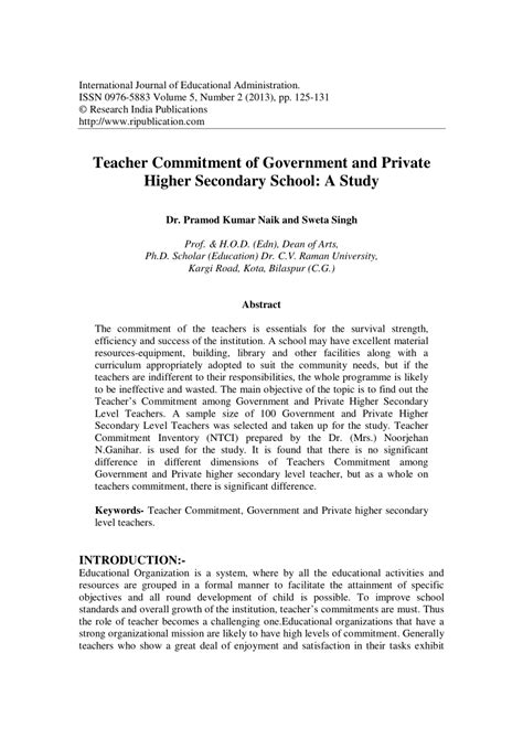 Pdf Teacher Commitment Of Government And Private Higher Secondary