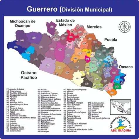 Mapa De Guerrero En Lona A Color 1 X 1 Lavable En Venta En Panotla