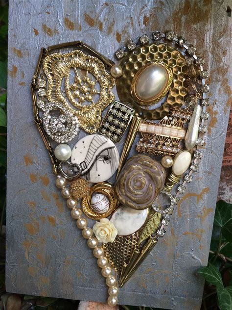 Vintage And Junk Jewels On Monochrome Heart Old Jewelry Crafts